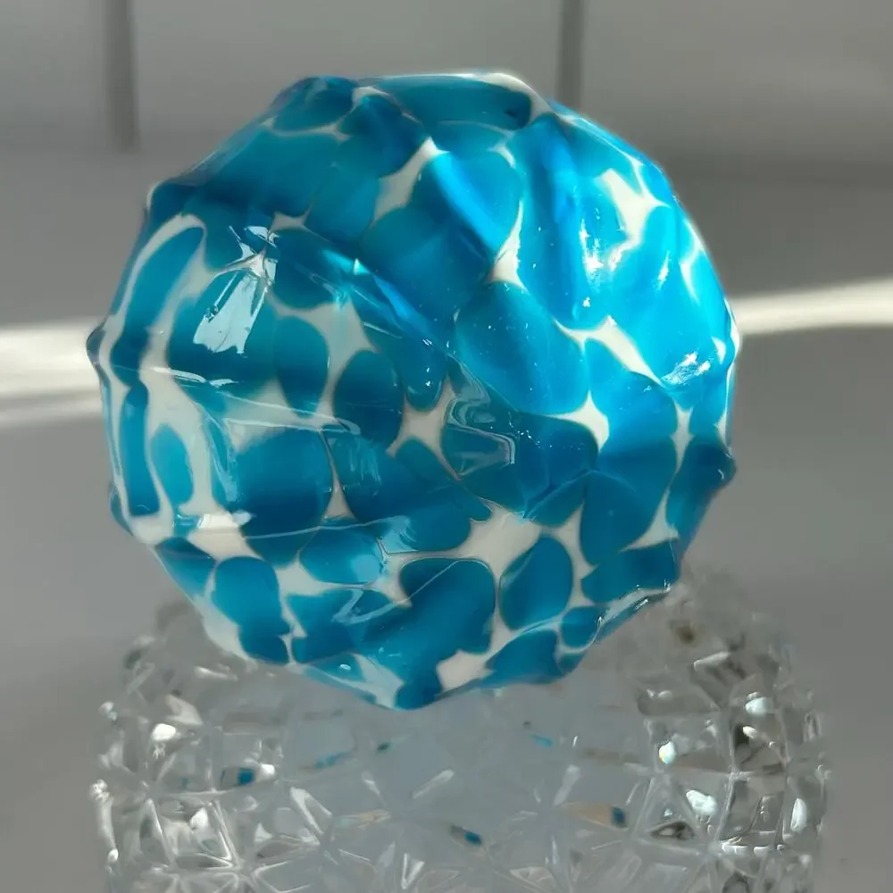Hand Blown Blue White Art Glass Sphere 3